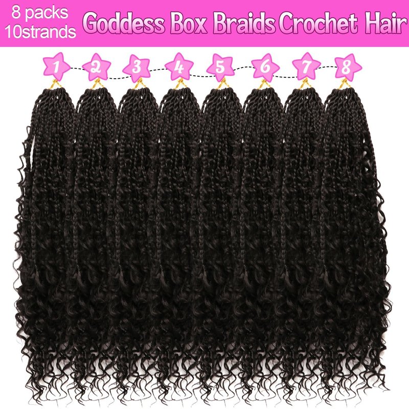 Goddess Boho Box Braids Crochet Hair-8 Packs 18 Inch Crochet Box Braids for Black Women Pre Looped (1B#, 18 Inch(Pack of 8))
