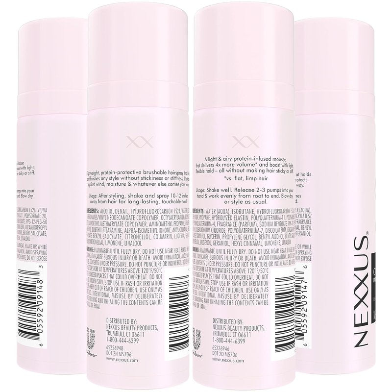 Nexxus Travel Styling Bundle - Flexible Hairspray & Volume Mousse | Anti-Humidity, Frizz Control, Rose Scent, 2-Pack