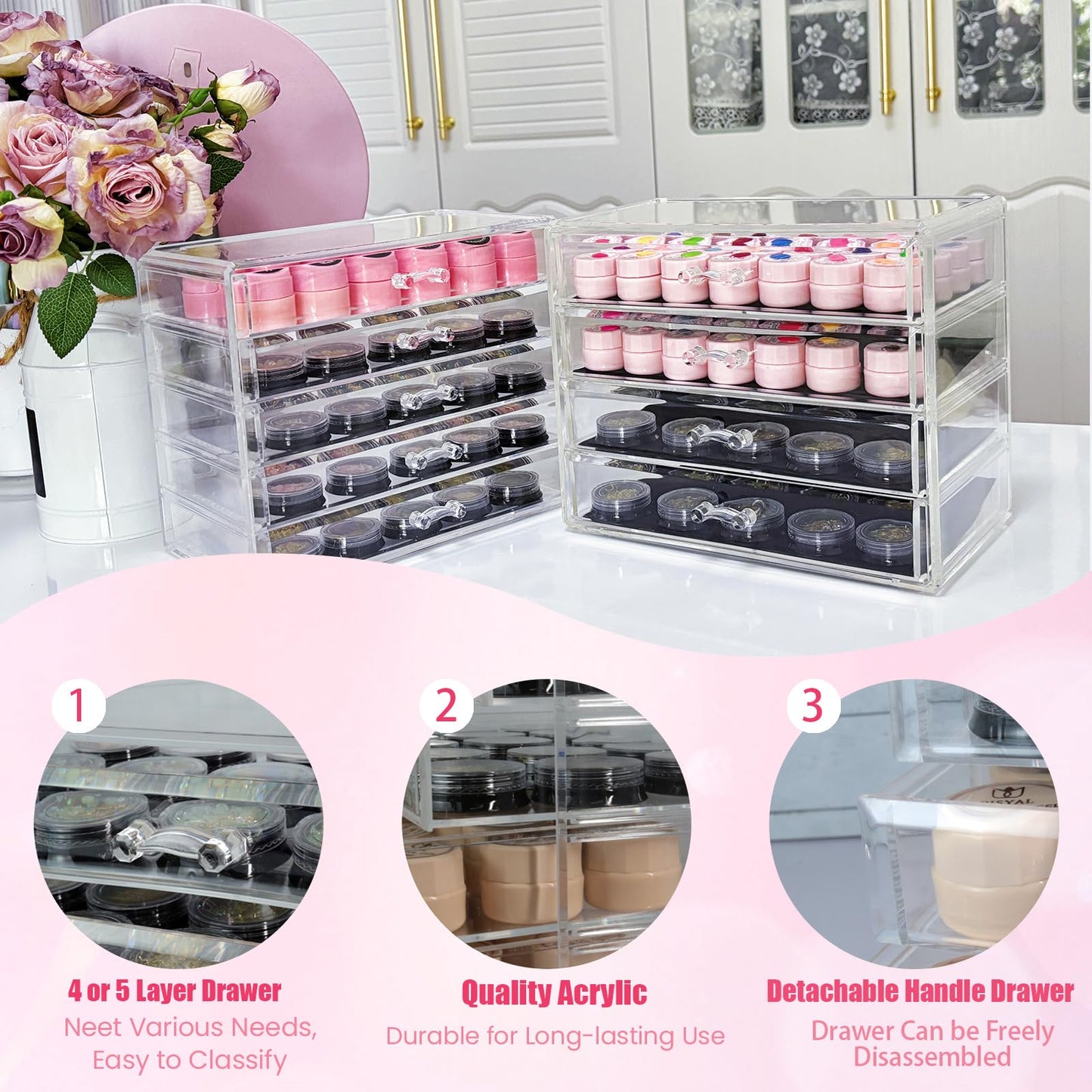 Guolich 4 Tier Nail Art Decoration Storage Box，Acrylic Make Up