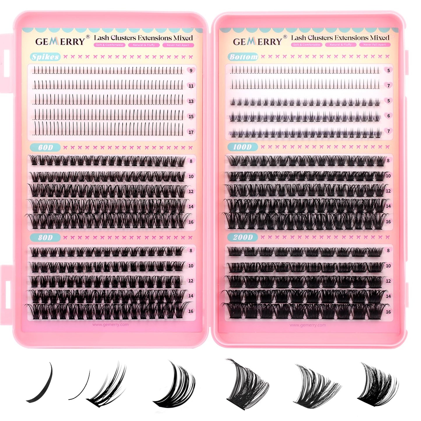GEMERRY Spikes Lash Clusters 60D 80D 100D 200D Eyelashes Clusters Extensions 8-16mm Individual Lashes D Curl Fluffy Wispy False Eyelashes Cluster Lashe DIY Cluster for Beginners
