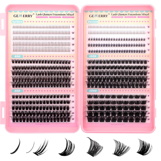 GEMERRY Spikes Lash Clusters 60D 80D 100D 200D Eyelashes Clusters Extensions 8-16mm Individual Lashes D Curl Fluffy Wispy False Eyelashes Cluster Lashe DIY Cluster for Beginners