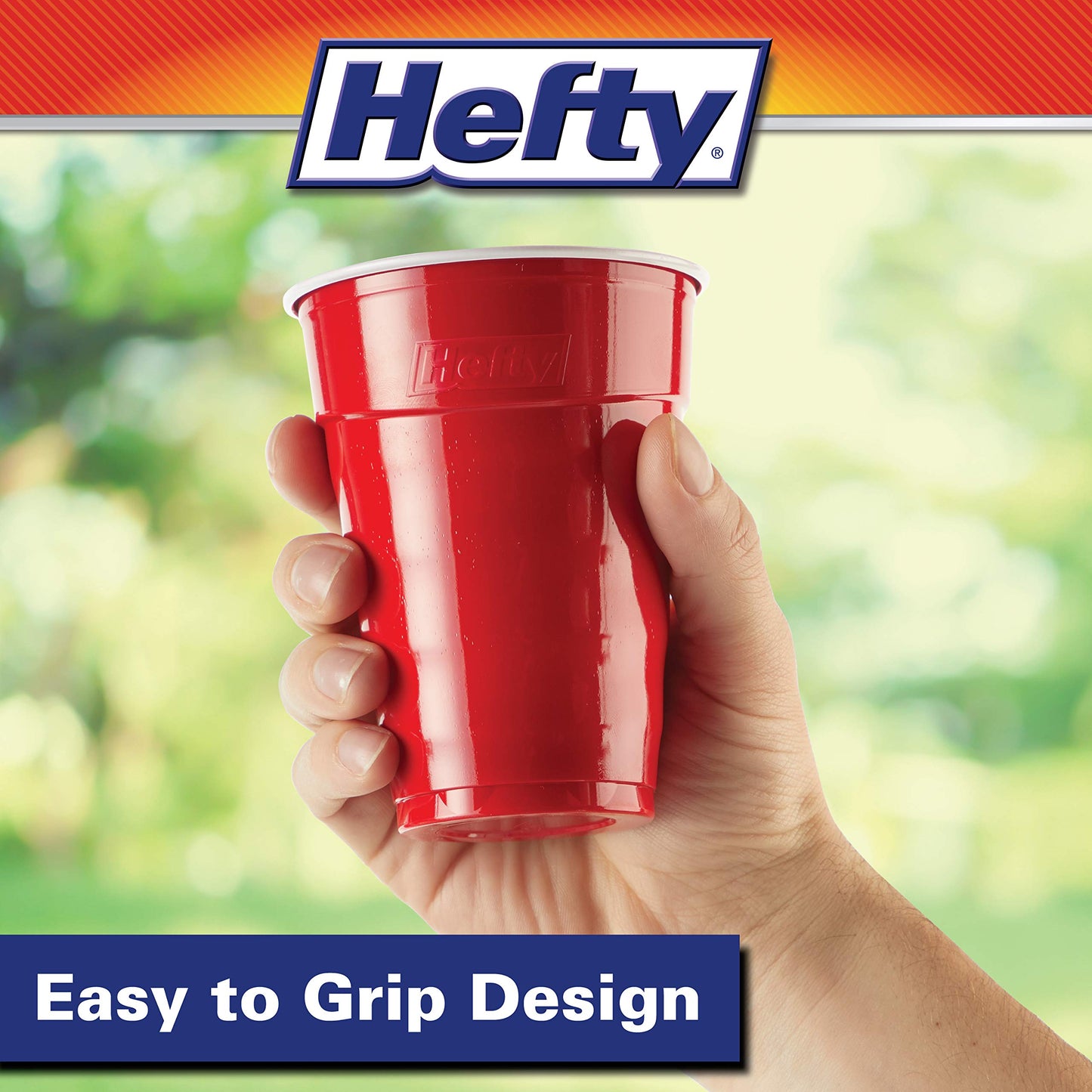 Hefty Party On Red Plastic Cups, Disposable Plastic Party Cups for Easy Cleanup and Large Gatherings, Red Cups for BBQs, Birthdays, Parties, and More, 18 Ounce, 50 Count