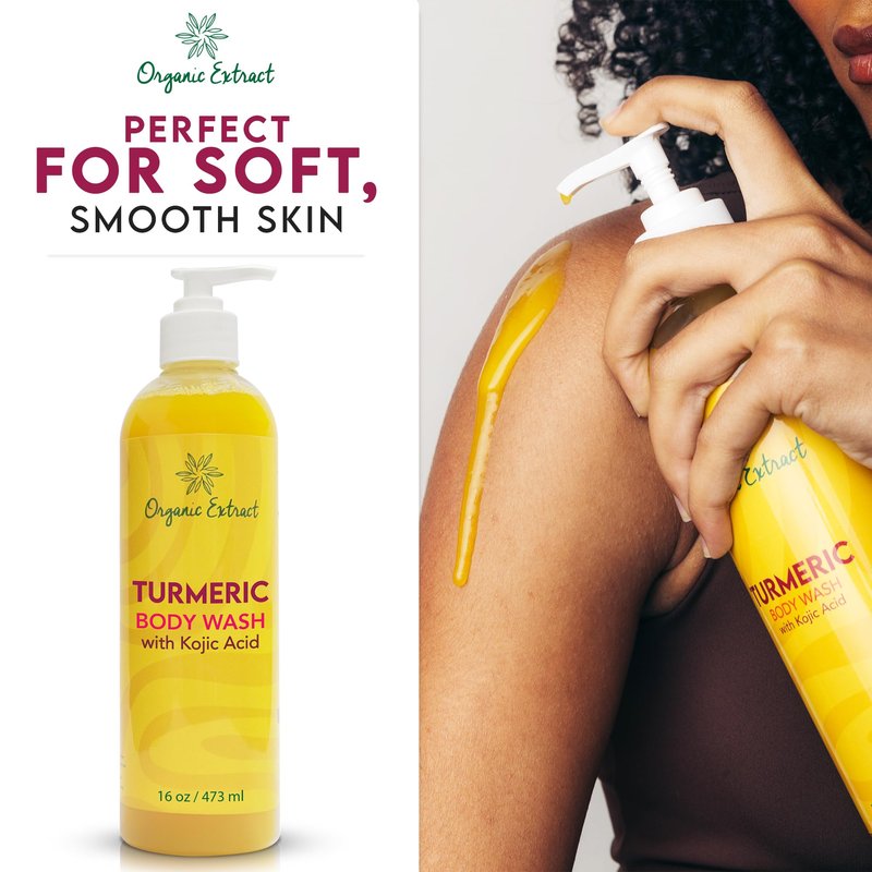 ORGANIC EXTRACT, Turmeric Kojic Acid Body Wash – 16 fl oz / 473ml – Skin Brightening Shower Gel for Deep Gentle Moisturizer, Helps to Remove Dark Spot, with Shea Butter & Aloe Vera