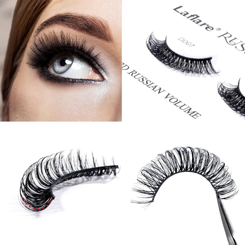 Laflare 3D False Eyelashes - Russian Volume Strip Lashes | Fluffy, Wispy, Lightweight | Faux Mink D Curl, 3-Pack Combo