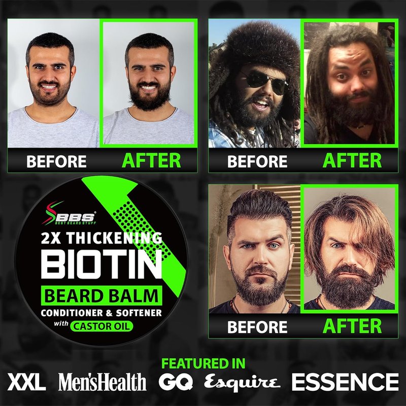 Biotin Beard Balm for Men - Organic Thickening Mustache Wax with Castor Oil | Hydrating Facial Hair Growth Conditioner