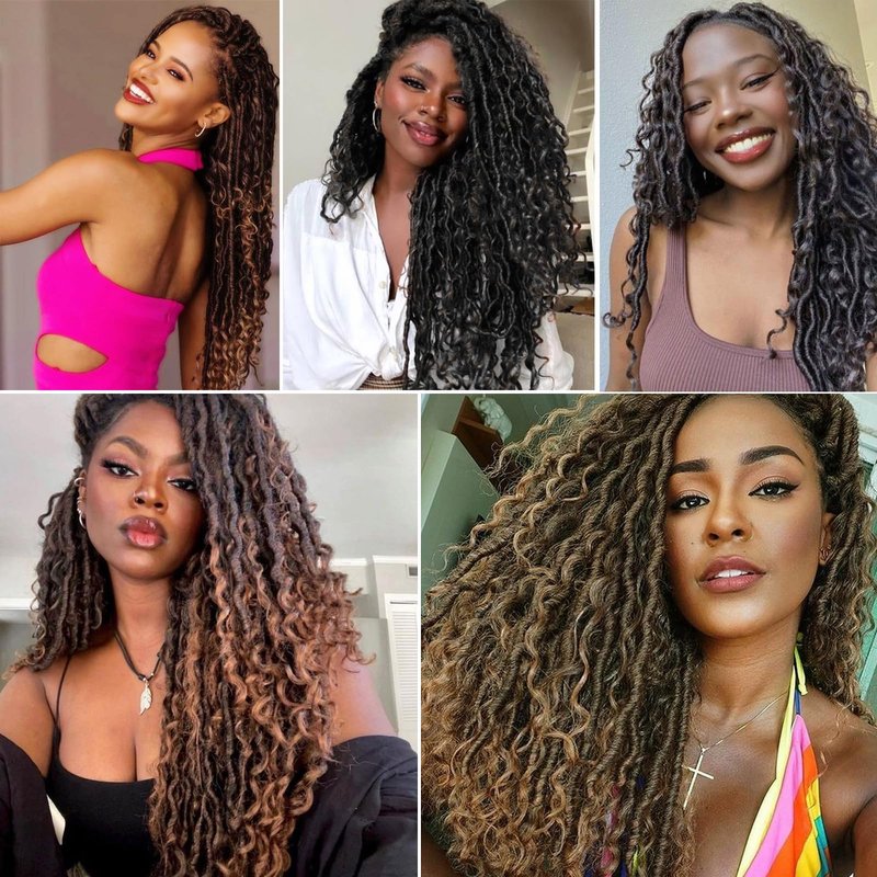 Ahrencan Boho Goddess Locs Crochet Hair 22 Inch, 8 Packs Two Tone Crochet Goddess Locs With Curly Ends,Trendy Faux Locs Crochet Hair For Women Human Hair Crotchet Braids(22in,(pack of 8),T27/613#)