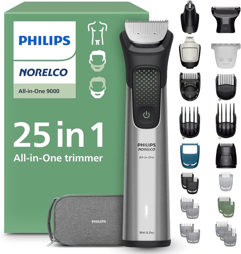 Philips Norelco All-in-One 9000 Series Trimmer - 25-Piece Electric Shaver & Clipper with Self-Sharpening Blades | 27 Length Settings (0.5-20 mm)