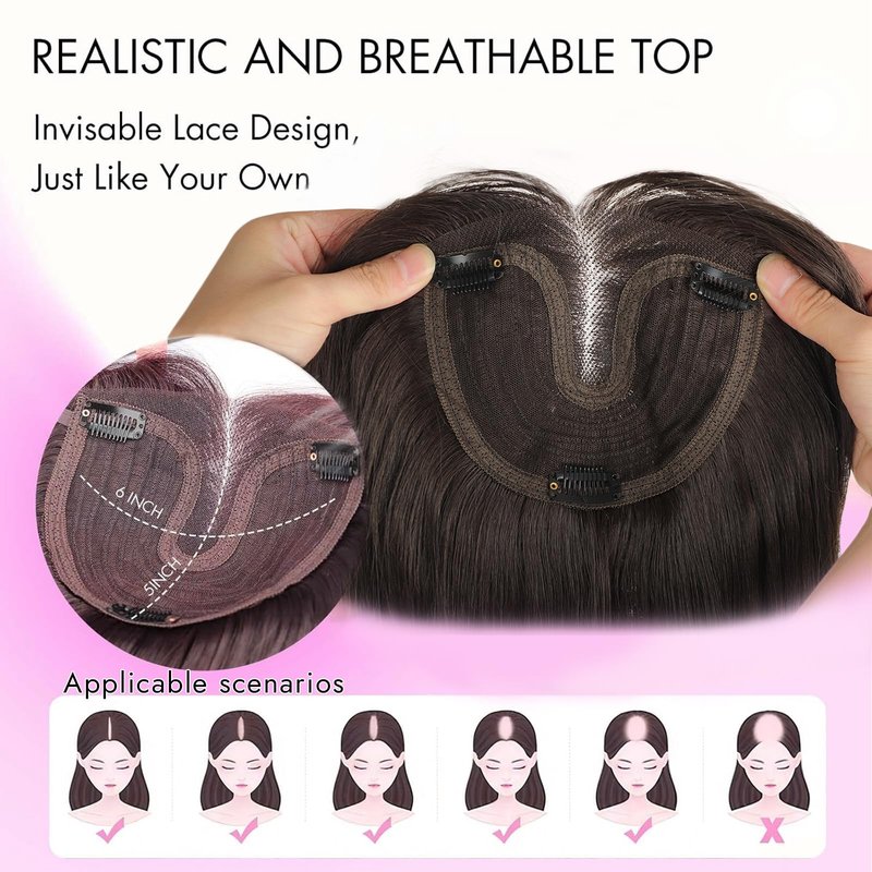 Eawwii Hair Topper for Women Clip in Bangs – 18 Inch Medium Length Straight 360° Full Coverage Dark Brown,Synthetic Natural Looking Piece for Thinning Hair