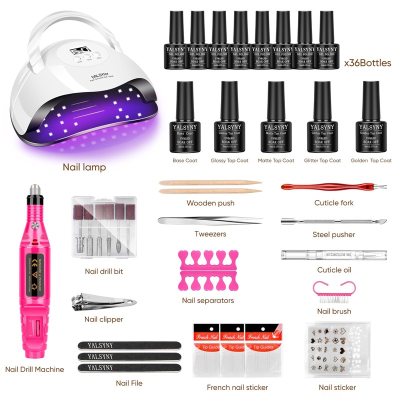 YALSYNY NAIL POLISH KIT with U V Lamp and Drill Starter Kit 36 Colors Gel Nail Polish Nail Art Gel Manicure Kit