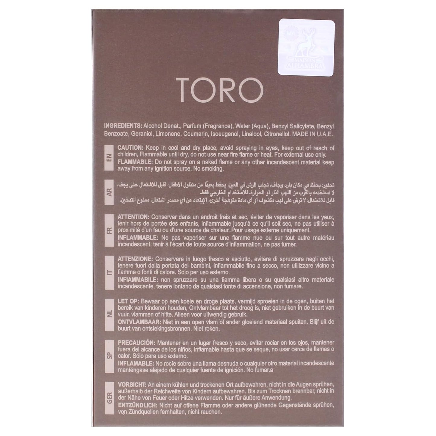 Maison Alhambra Toro Pour Homme Glace - Citrusy Aromatic Spicy Woody Eau de Parfum Spray for Men | 3.4 oz (100 ml)
