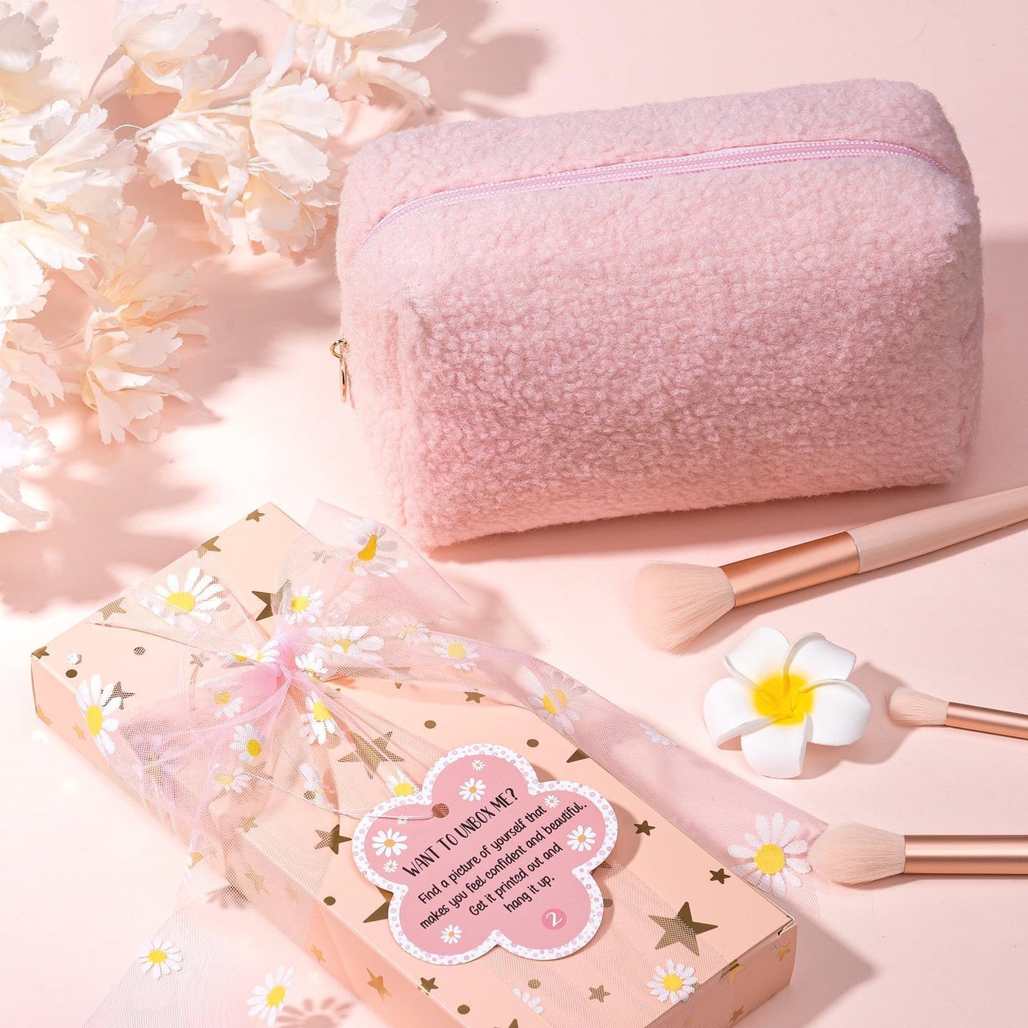 Easter Basket Gifts for Tween & Teen Girls, 8 PCS Birthday Gift Teenage Girl Gifts Trendy Stuff w/Fun Task Tag Makeup Brushes & Bag, Empower Positive Wrapped Gift Prefilled Stuffers for Daughter Niece
