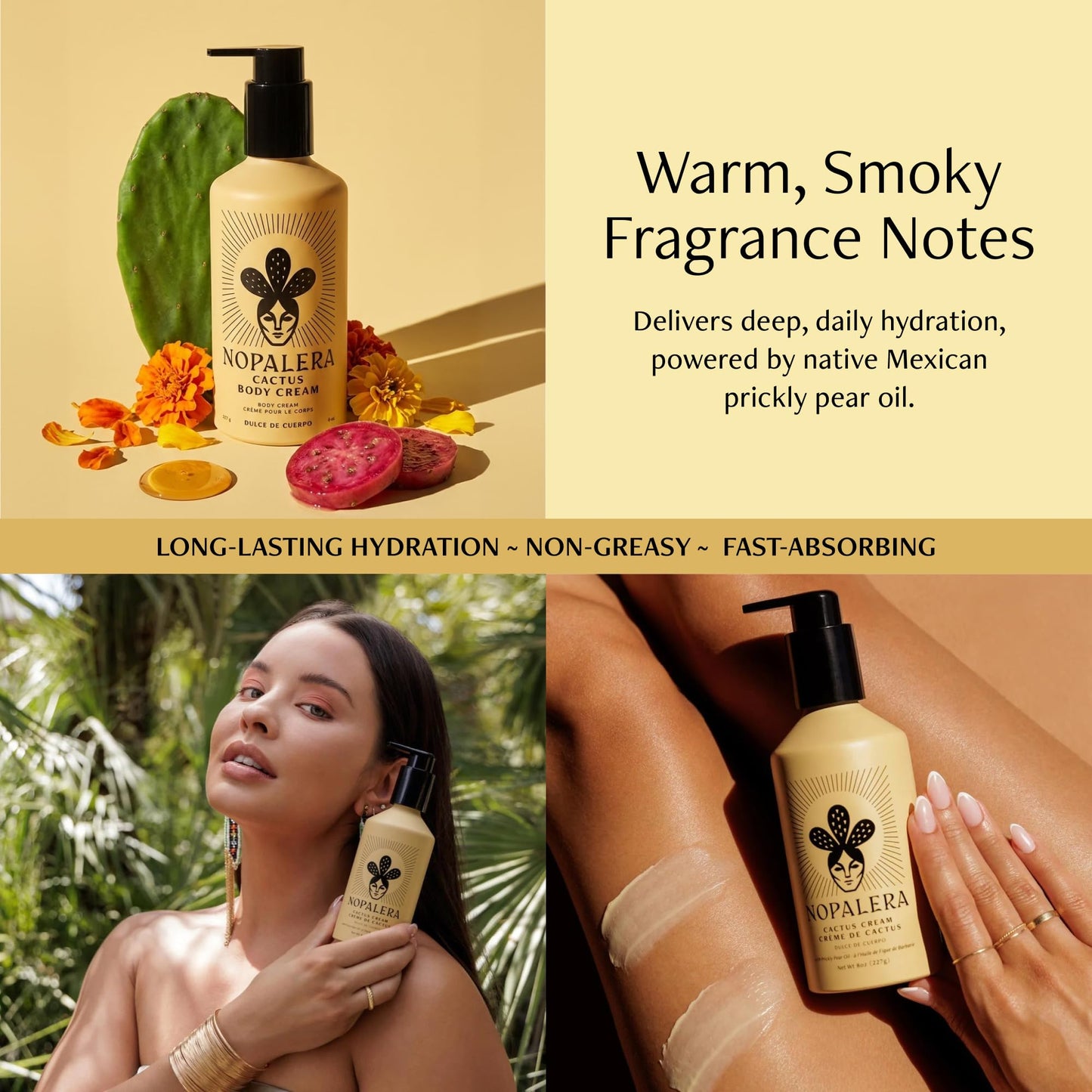 Nopalera Dulce de Cuerpo Cactus Cream - Moisturizing Body Lotion with Prickly Pear Oil, Amber, Citrus, and Warm Vanilla Fragrance, Vegan, 8 oz.