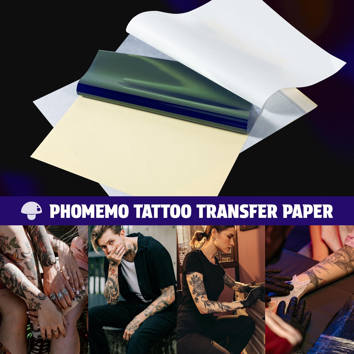 Phomemo Tattoo Transfer Paper 8.5" X 11" - 100 Sheets of Stencil Paper, Tattoo Transfer Kit - for Tattoo Artists and Enthusiasts, Compatible with TP81, Itari A886, TATTMUSE Tattoo Machines