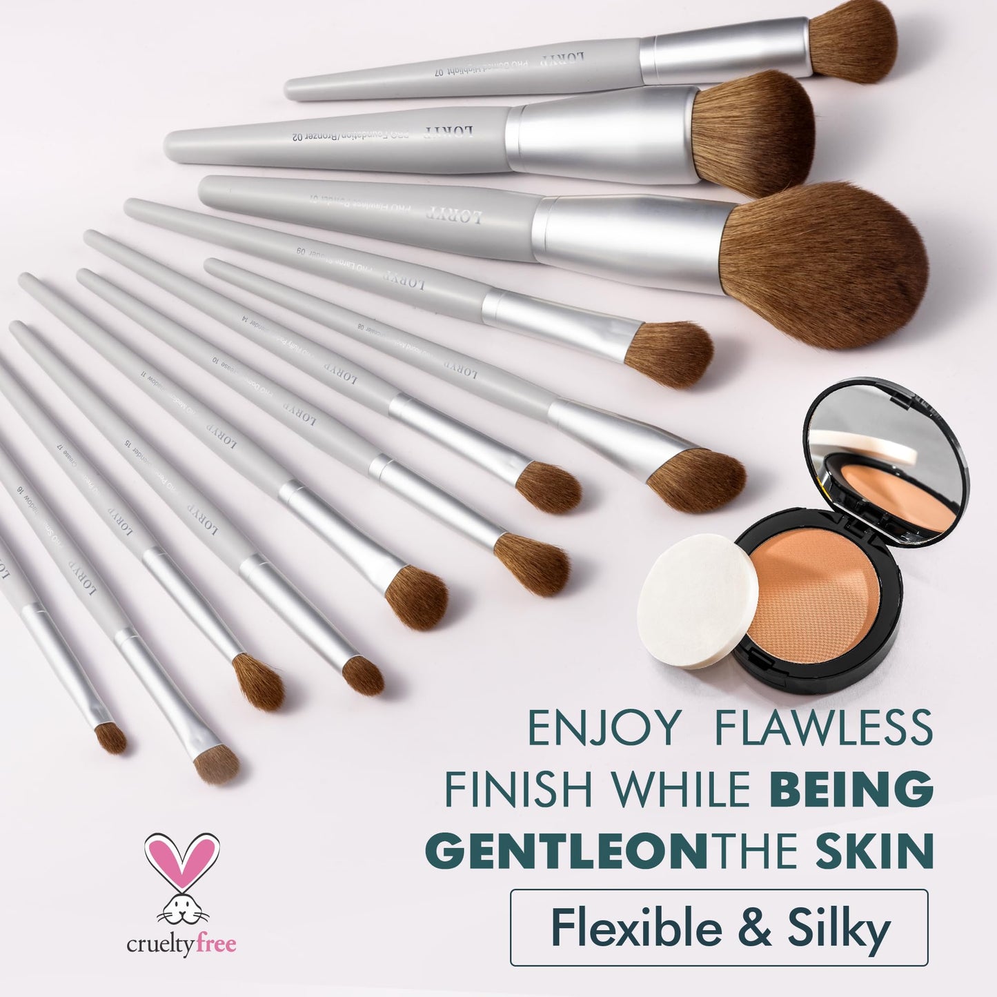 LORYP Makeup Brush Set Professional Synthetic Vegan for Beginners Gift Home Daily Use with Storage Pouch No Shedding No Scratch Face & Eye Brush Gray 20 Pcs