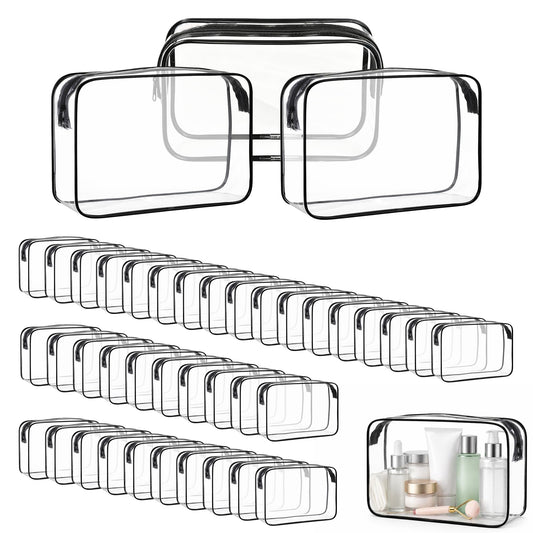40 Pcs Clear Makeup Bags Bulk Travel Toiletry Bags 7.1x4.7'' Transparent Cosmetic Pouches with Zipper Waterproof Portable PVC Plastic Zippered Organizer Cases for Women Men Vacation Travel Bathroom