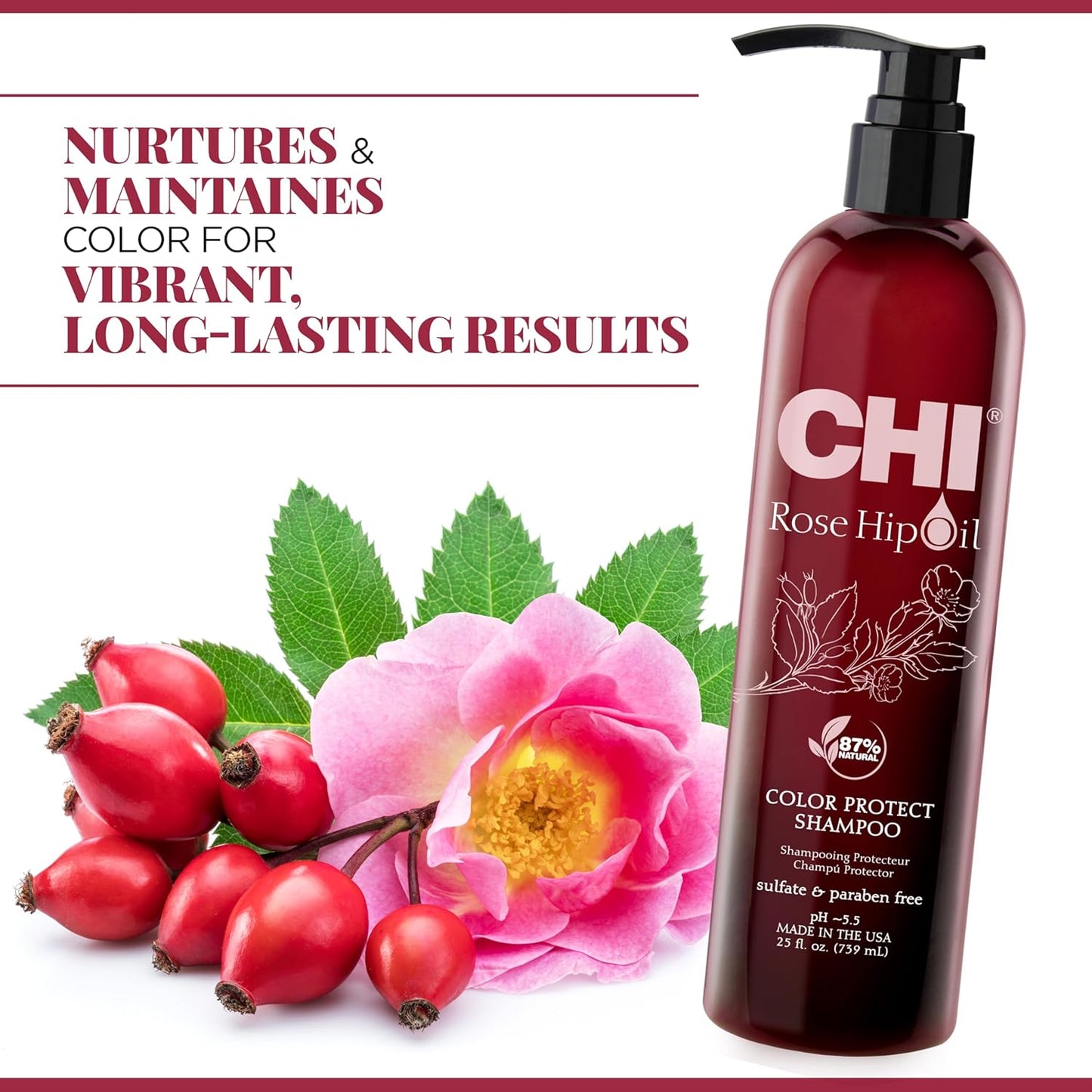 CHI Rosehip Oil Protecting Shampoo - Gently Cleanses Color-Treated Hair | 25 Oz, Sulfate-Free, Paraben-Free