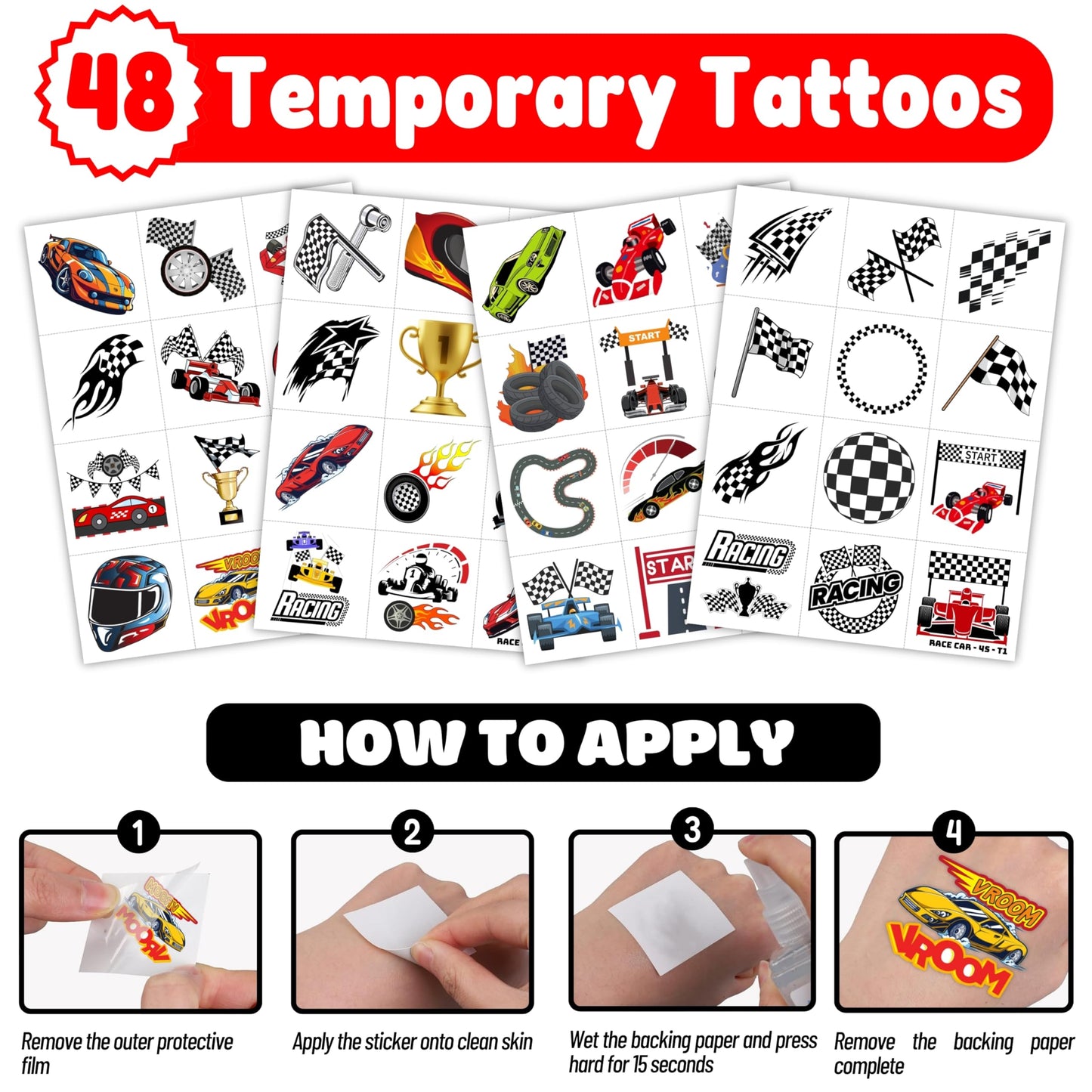 72PCS Race Car Party Favors for Kids - Car-Themed Party Supplies with 48 Pre-cut Temporary Tattoos & 24 Punch Balloons, Birthday Gifts, Goodie Bag Fillers, Classroom Rewards & Decorations