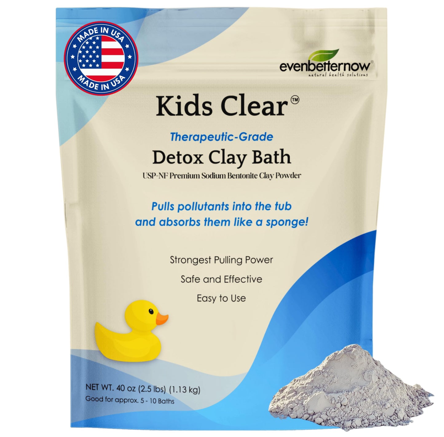 Kids Clear Detox Clay Bath, 100% Pure Sodium Bentonite - Cleansing and Purifying, by -Evenbetternow LLC – 2.5 lb (40 oz) Standard Size