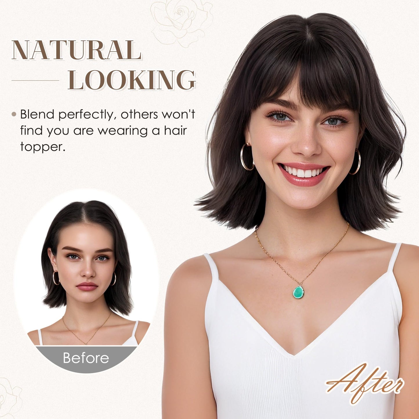 S-noilite Human Hair Toppers for Women with Bangs 100% Real Human Hairpiece 5"x3" Clip in Silk Base Topper Piece Cover Thinning Fine Hair 12 inch Chocolate Brown