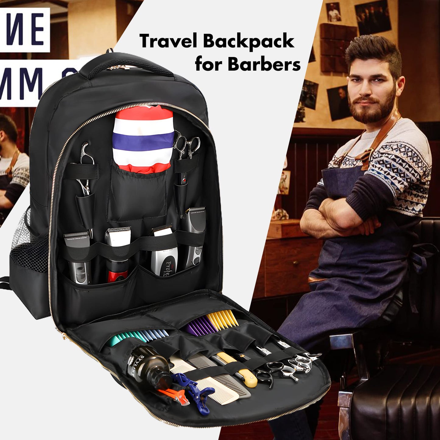 Barber Supplies Bag for Clippers & Supplies, Barber Travel Backpack for Men, Waterproof Barbers Accessories Case, Cordless Trimmer Holder for Clipper, Gift for Barbers