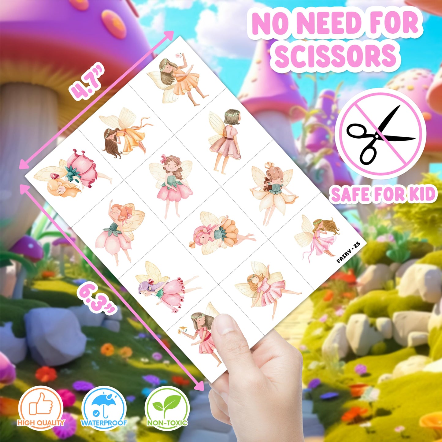 48 PCS Fairy Party Favors for Kids - 24 Temporary Tattoos & 24 Stick Hands