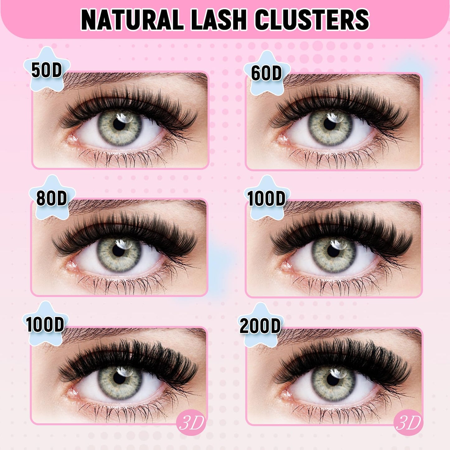 DIY Lash Extension Kit Bulk Packs D Curl Volume Eyelash Clusters Wispy Natural Individual Eyelashes with Lash Bond and Seal, and Lashes Tweezers for Beginners