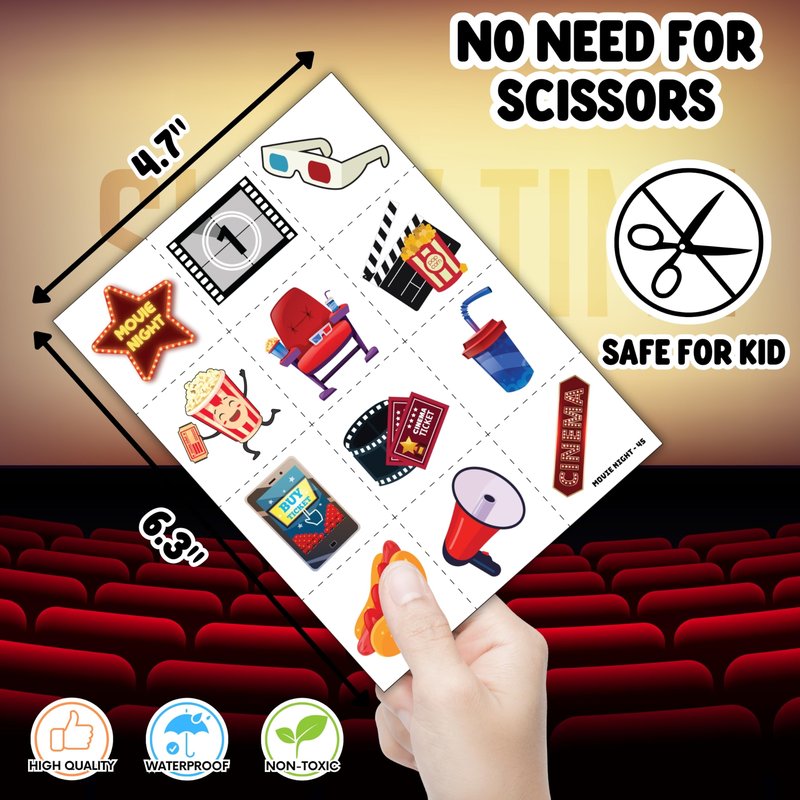 72PCS Movie Night Party Set - 48PCS Temporary Pre - Cut Tattoos & 24PCS Slap Bracelets - Fun Birthday Supplies, Baby Shower Gifts, Classroom Rewards & Movie-Themed Decor for Kids (Boys & Girls)