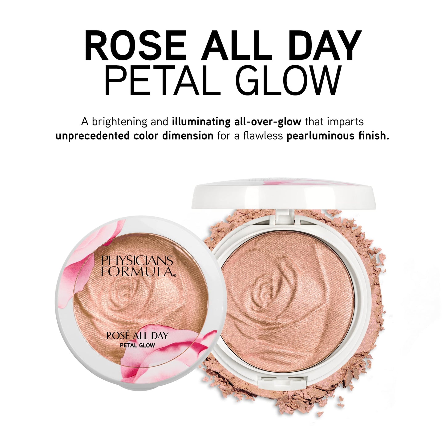 Physicians Formula Rosé All Day Highlighter Blush Face Powder, Blush Petal Glow, Shimmering Rose, Dermatologist Tested, Clinicially Tested (Pack of 2)