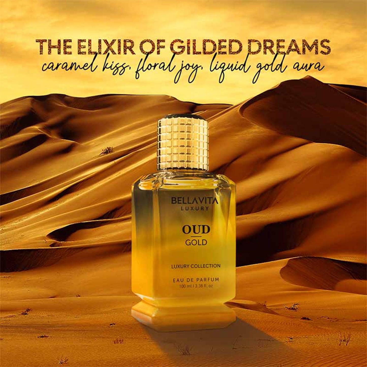 Bellavita Luxury Oud Gold Eau de Parfum | 100 ml (3.4 fl.oz.) | Perfume for Men and Women | Fruity, Caramel, Rose, and Ambery Oud Notes | Long Lasting Unisex Fragrance