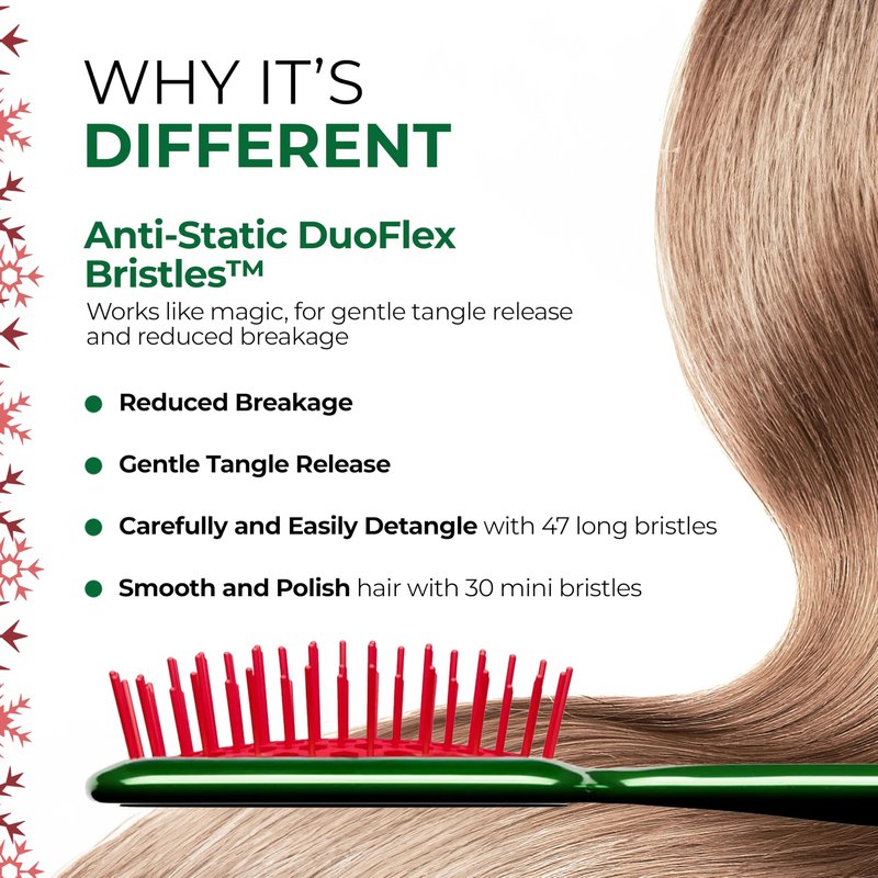 UNbrush Mini Holiday Hair Brush for Pain-Free Brushing On All Wet/Dry Hair Types — Mini UNbrush Detangling Brush with Durable Anti-Static Bristles, Lightweight & Vented — Christmas Hair Care Gifts