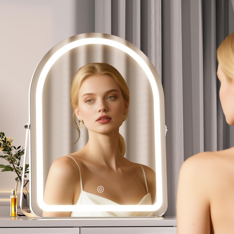 MINISO Vanity Mirror with Lights-12" x 14" Arched Makeup Mirror with 3 Color Lights, Adjustable Brightness,10X Magnification