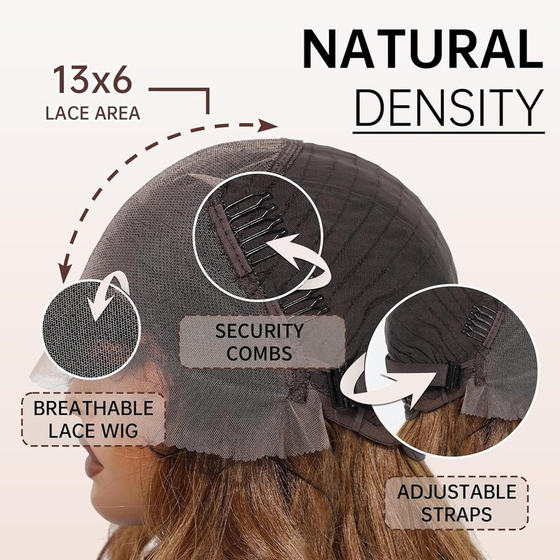 Allbell 13x6 Glueless HD Lace Wigs,Synthetic Lace Front Wig for Black Women,24Inch Balayage Brown Body Wave Hair Replacement