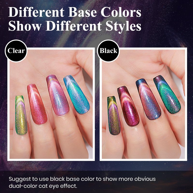 MIZHSE 9D Cat Eye Gel Nail Polish: Magnetic Gel Polish Set 10 ml 6 Colors with 2 Magnet Sticks, Chameleon Magic Galaxy Shiny Effect Cateye Nail Polish Soak off Nail Art Gift for Ladies