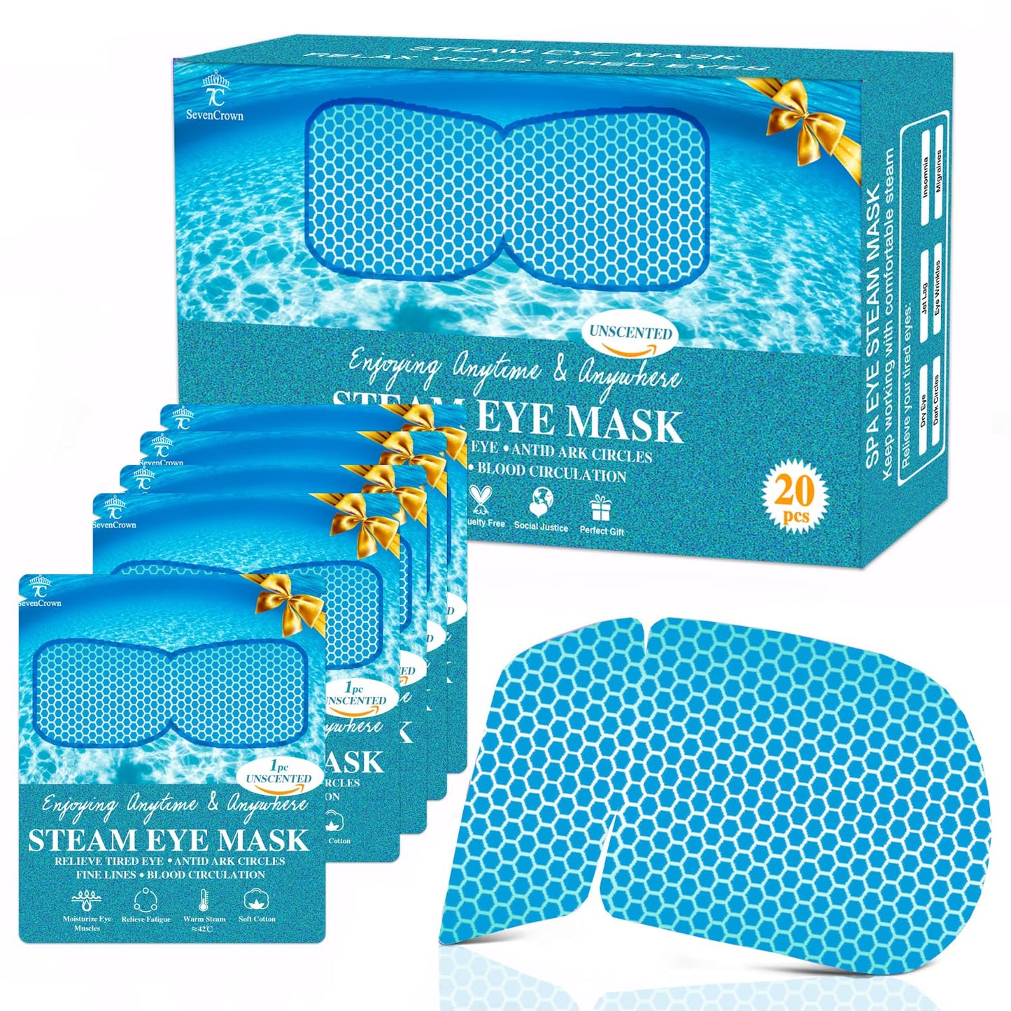 20 Packs Green Tea Scented Steam Eye Mask, Heated Eye Compress for Dry Eyes, Self Heating Eye Masks for Sleep, Spa, Travel Essentials, Relaxation Gift for Women & Men Stocking Stuffers