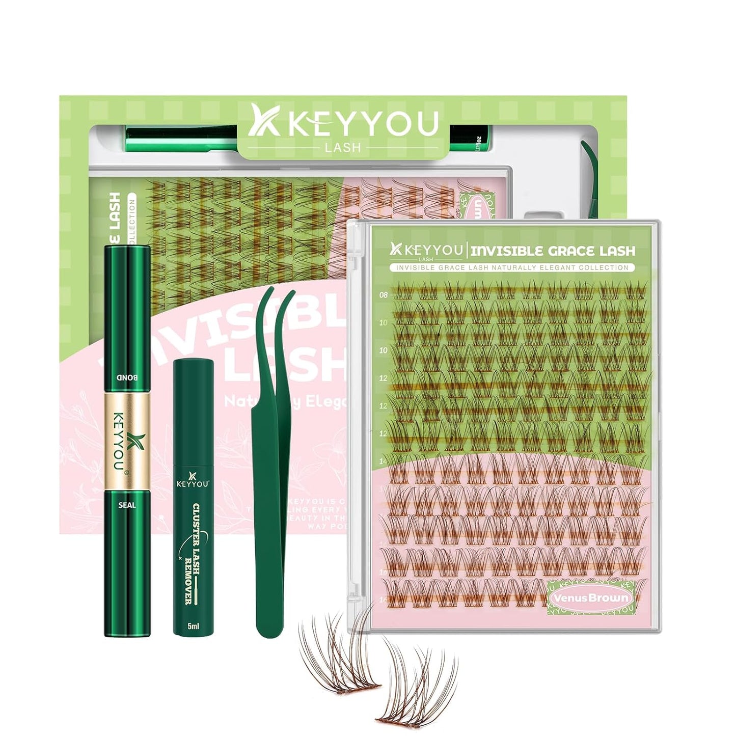 Venus Brown Lash Clusters Kit - C Curl 120 Pcs Eyelash Extensions | Wispy Natural Look, Waterproof DIY Set