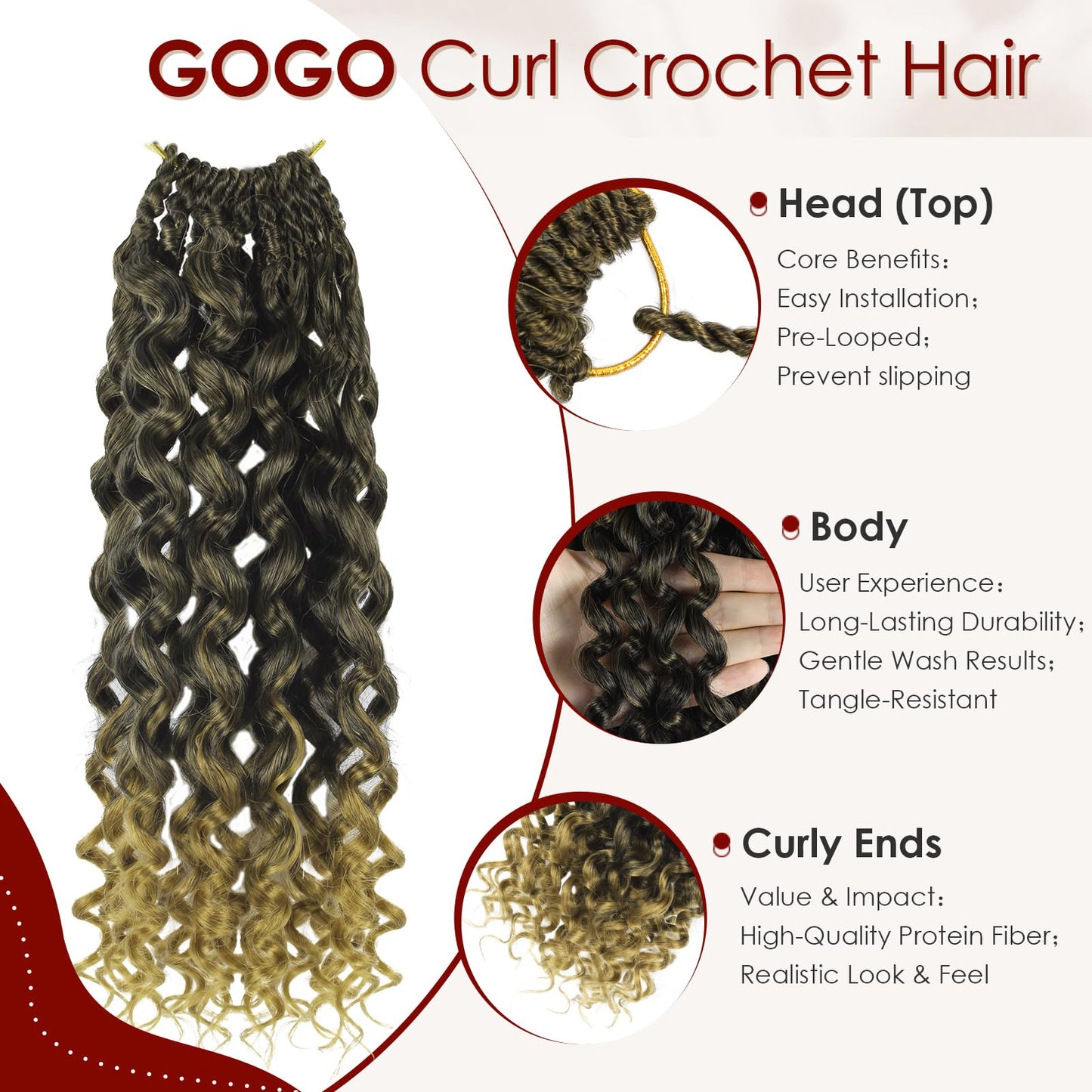 Gogo Curl Crochet Hair Pure Protein Fiber Close to Human Hair 12 Inch 8 Packs Pre twisted Curly Crochet Hair for Women Deep Ocean Water Wave Beach Curl Twist Braiding Hair Extensions (12inch T27)