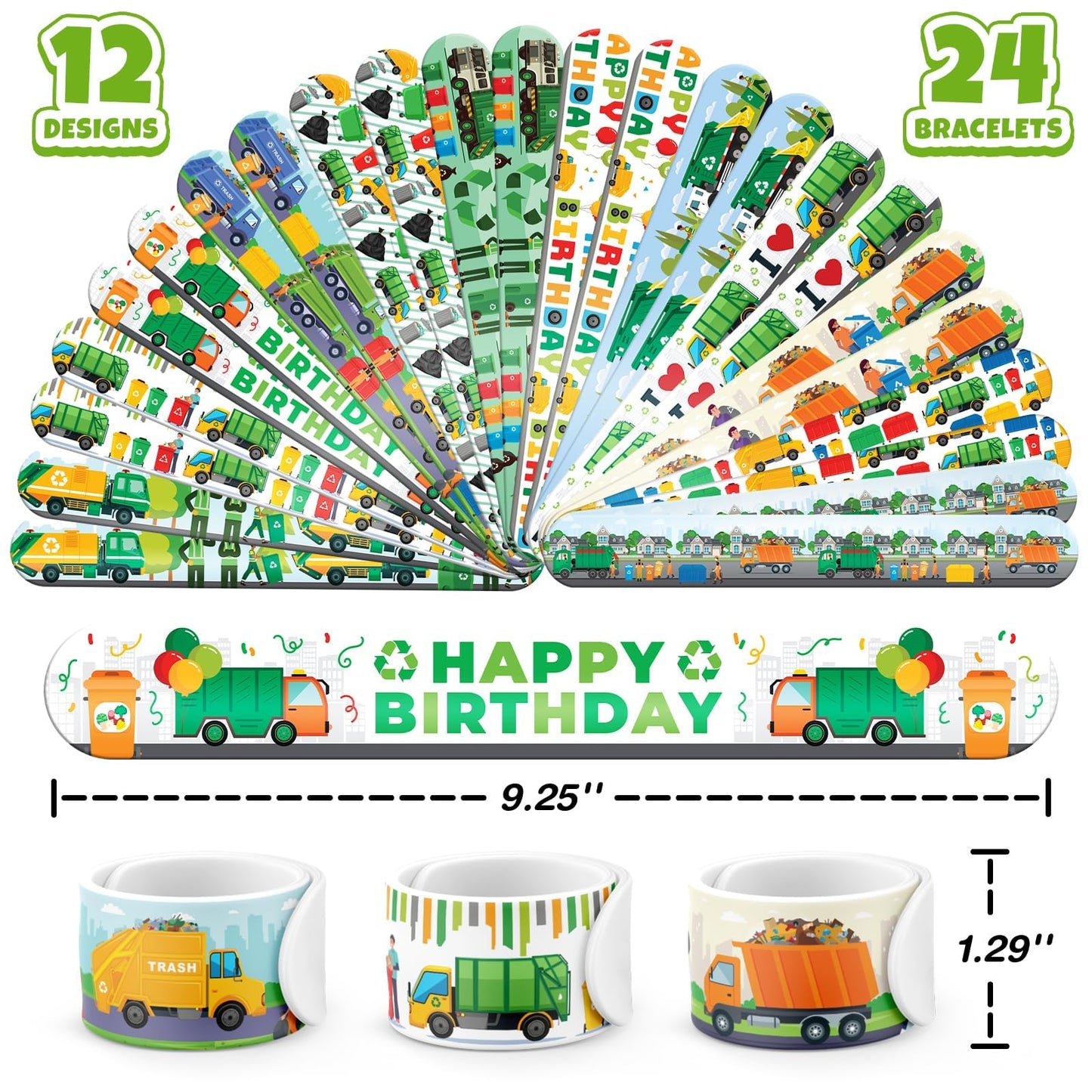 96 PCS Garbage Truck & Trash Truck Party Favors - 72 Pre-Cut Temporary Tattoos & 24 Slap Bracelets for Kids, Birthday Decoration Supplies, Goodie Bag Stuffers Gifts