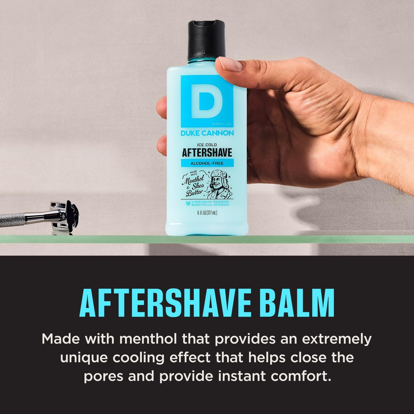 Duke Cannon Ice Cold Cooling After Shave Balm for Men - 6 fl oz - Alcohol-Free Post-Shave Balm for Men - Made with Menthol & Shea Butter