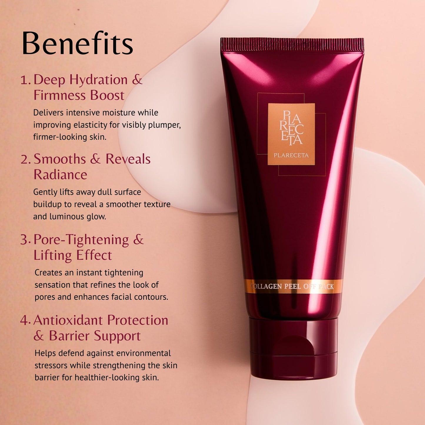 PLARECETA Overnight Collagen Peel Off Mask - Korean Glass Skin Face Mask - Improves Elasticity & Firmness – Hydrolyzed Collagen for Sagging & Dullness, Even Toning & Rapid Skin Repair 2.07 oz