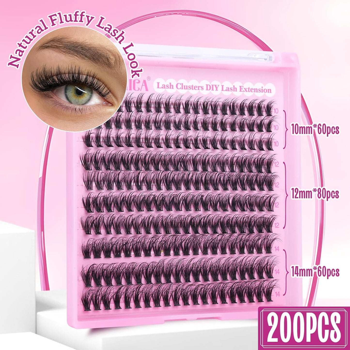 Wispy Lash Clusters - Natural Eyelash Extensions 10-14mm | Fluffy CC Curly 40D Individual Lashes, 200pcs DIY Set