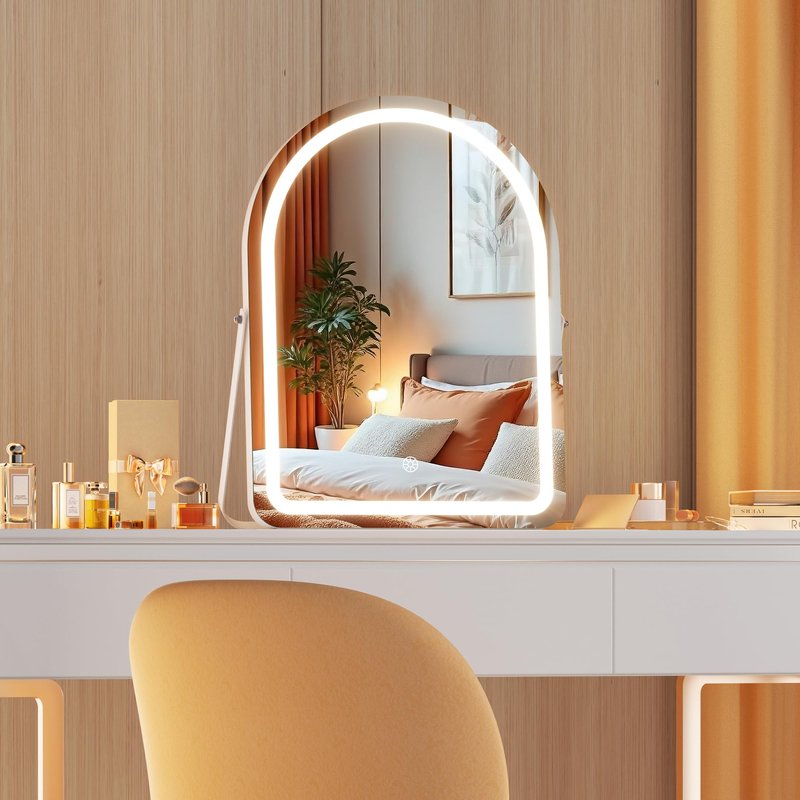 MINISO Vanity Mirror with Lights-12" x 14" Arched Makeup Mirror with 3 Color Lights, Adjustable Brightness,10X Magnification