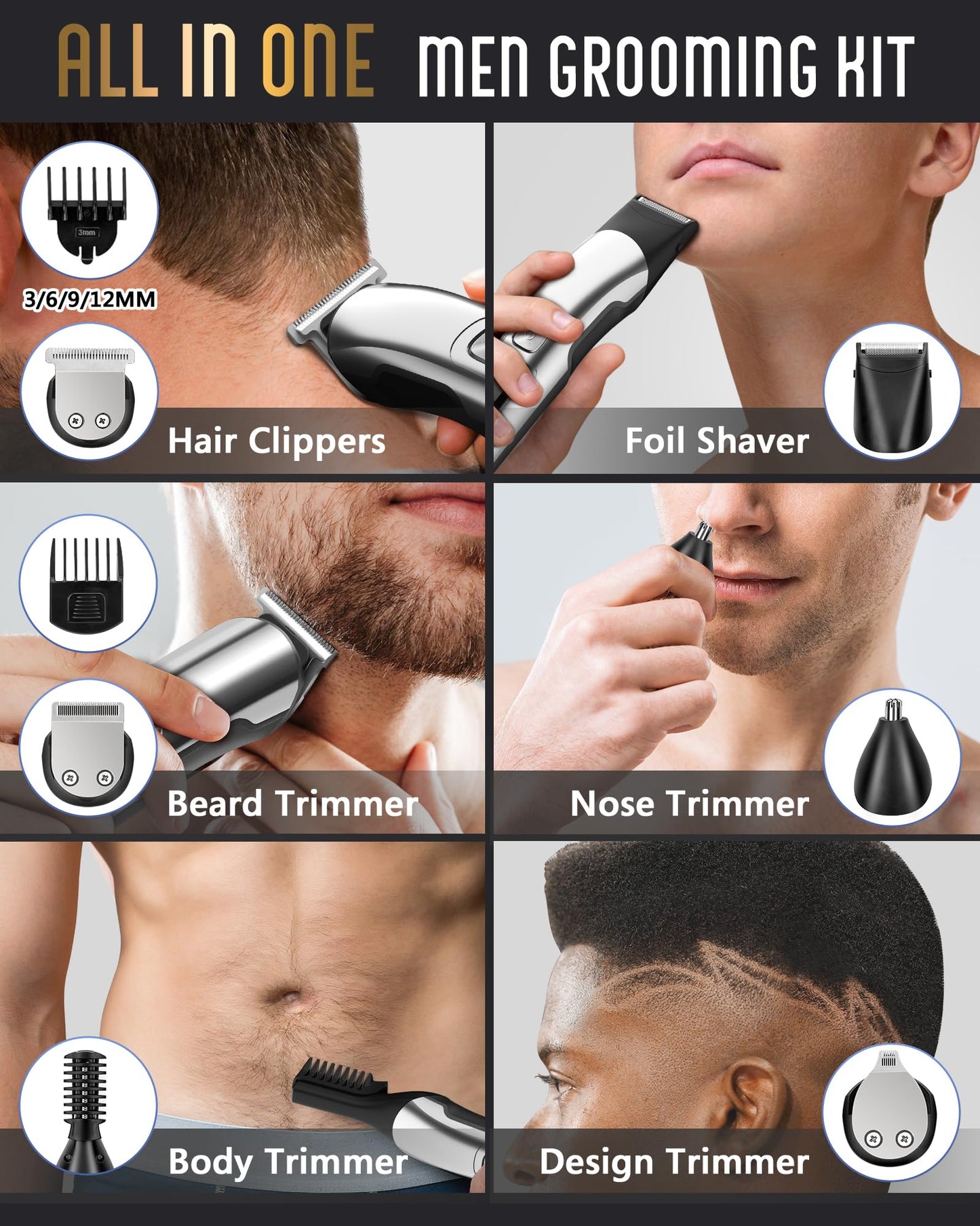 Ufree Beard Trimmer for Men, Waterproof Electric Razor, Grooming Kit