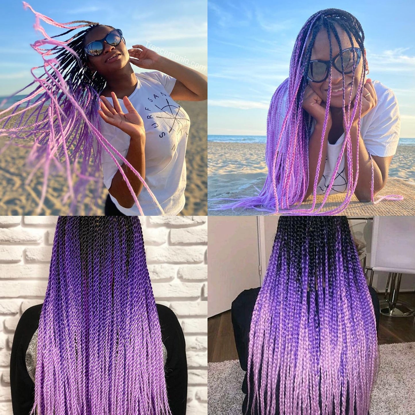 Liang Dian Pre-Stretched Braiding Hair 36 Inch 6 packs Hot Water Setting Synthetic Hair Crochet Braiding Hair Extension(Mixed black/Dark Purple/Light Purple)