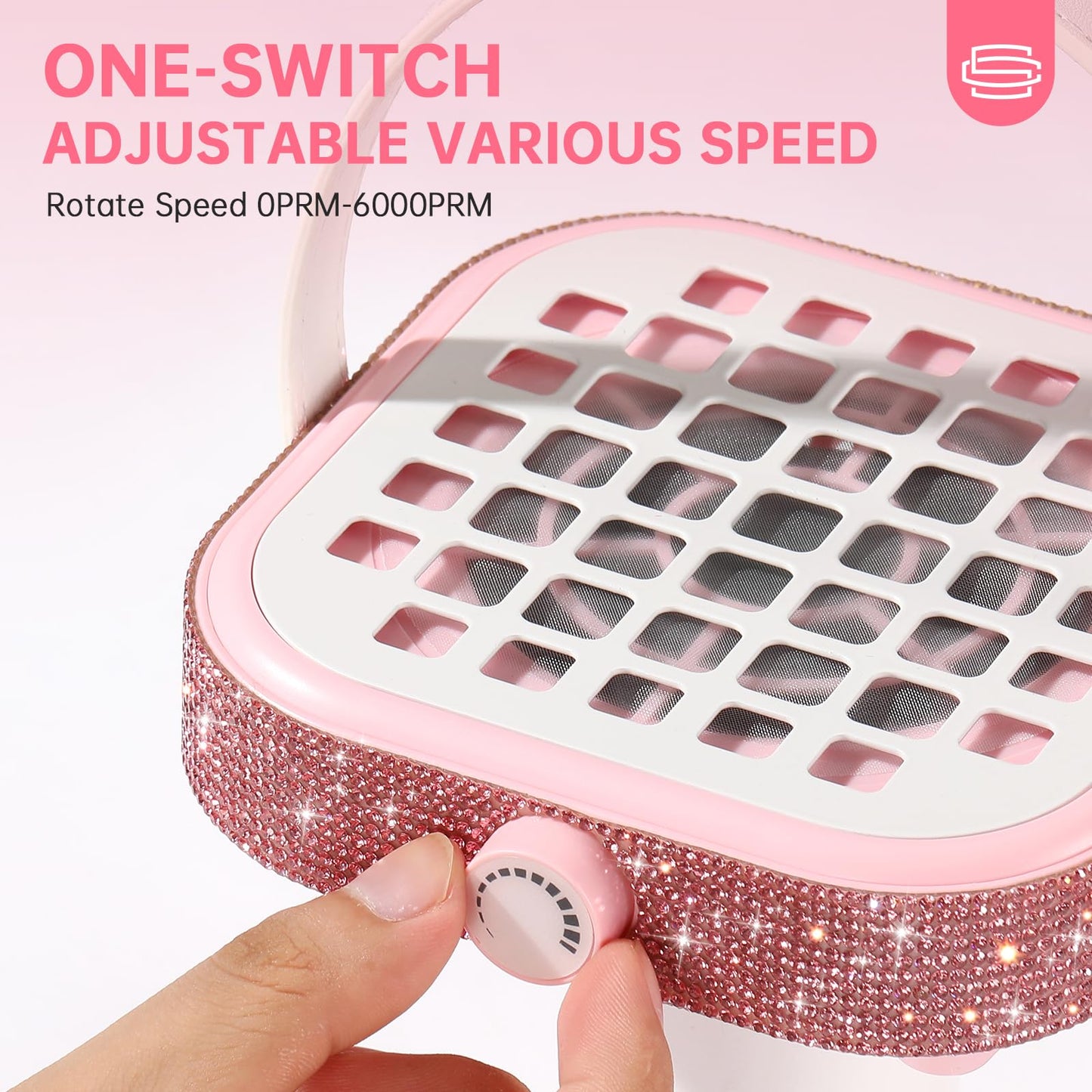 CHRISTINE SHELLY Nail Dust Collector, Bling Crystal Diamond Compact 6000RPM Powerful Vacuum Fan Vent Dust Collector Extractor Dust Suction Machine for Acrylic Nails Polishing, Fast Charging