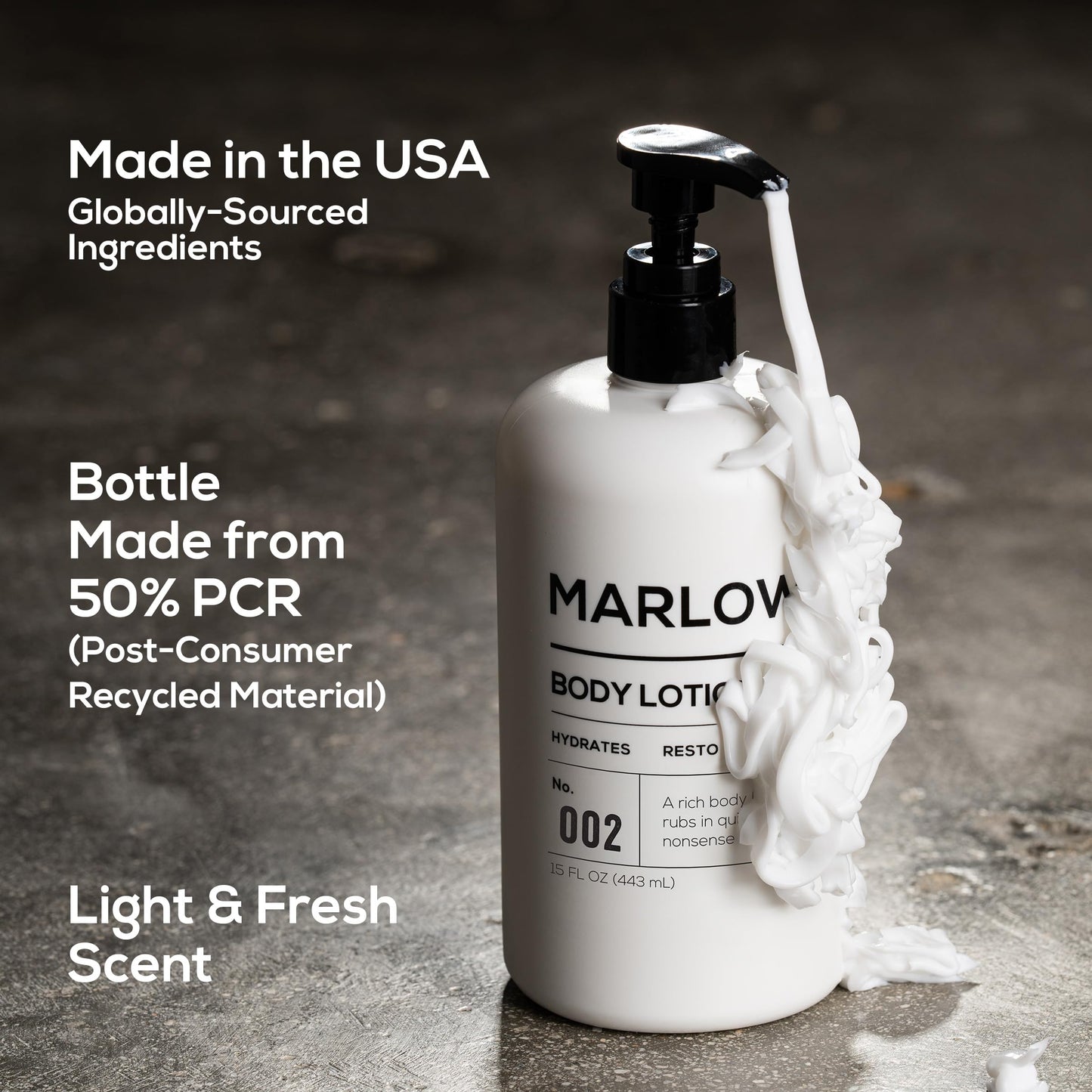 MARLOWE. Body Lotion for Men, 15 oz Pump, Hydrating & Nourishing Daily Moisturizer for Dry Skin, Non-Oily, Clean Vegan Formula with Aloe Vera & Amino Acids, Original Fresh Sage & Fir Scent