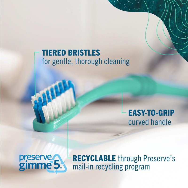 Preserve Ocean Plastic Initiative (POPI) Adult Toothbrush, Made in USA from Recycled Ocean Plastic, Neptune Green, Soft, 6 Count