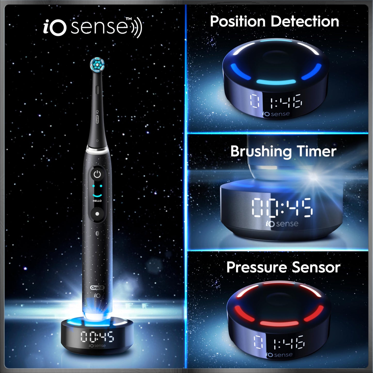 Oral-B Rechargeable Electric Toothbrush, iO9 Limited Ultimate Clean, 7 Cleaning Modes, Interactive Display, iSense Charger, Charging Travel Case, Visible Pressure Sensor, 3 Brush Heads, Rose Quartz
