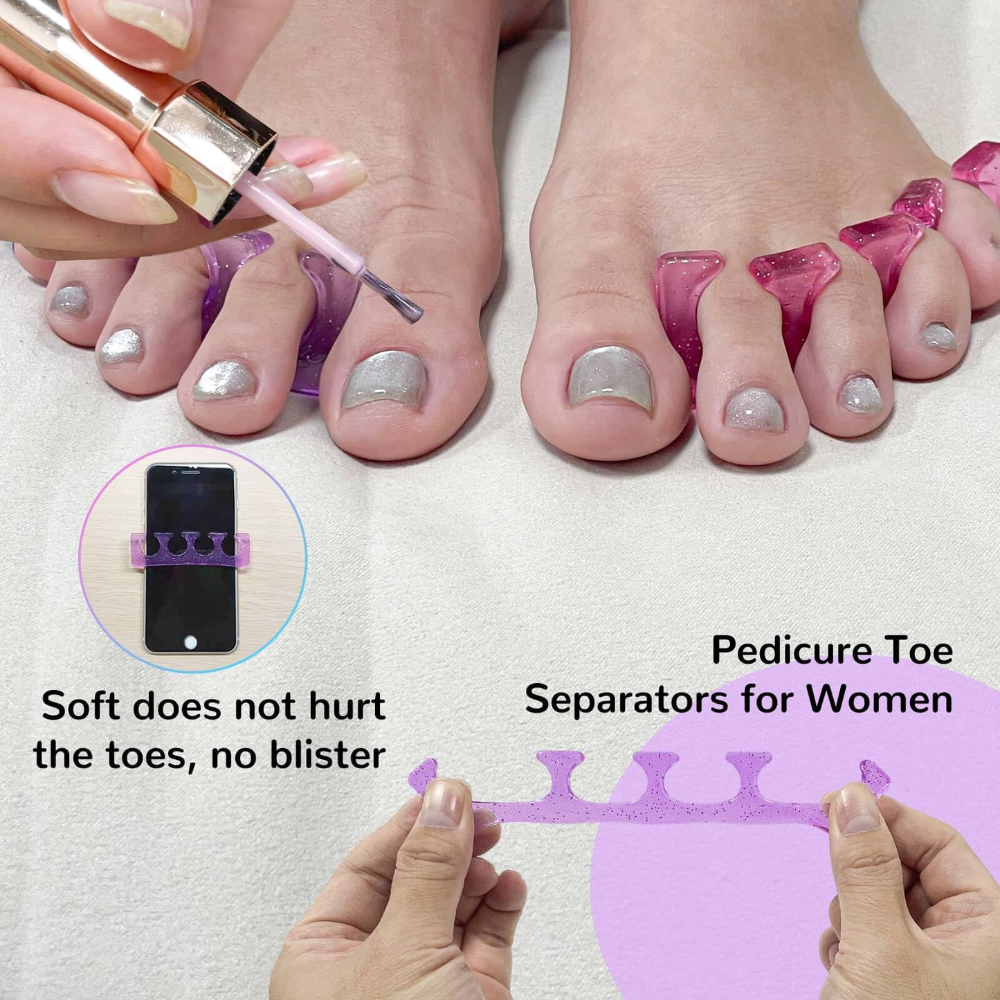 SUNFATT Toe Separators for Women,Toe Spacers for Women,Toe Separators Use for Separation of Toenails or Nails as Well as Polishing of Nail Polish.(Thin)
