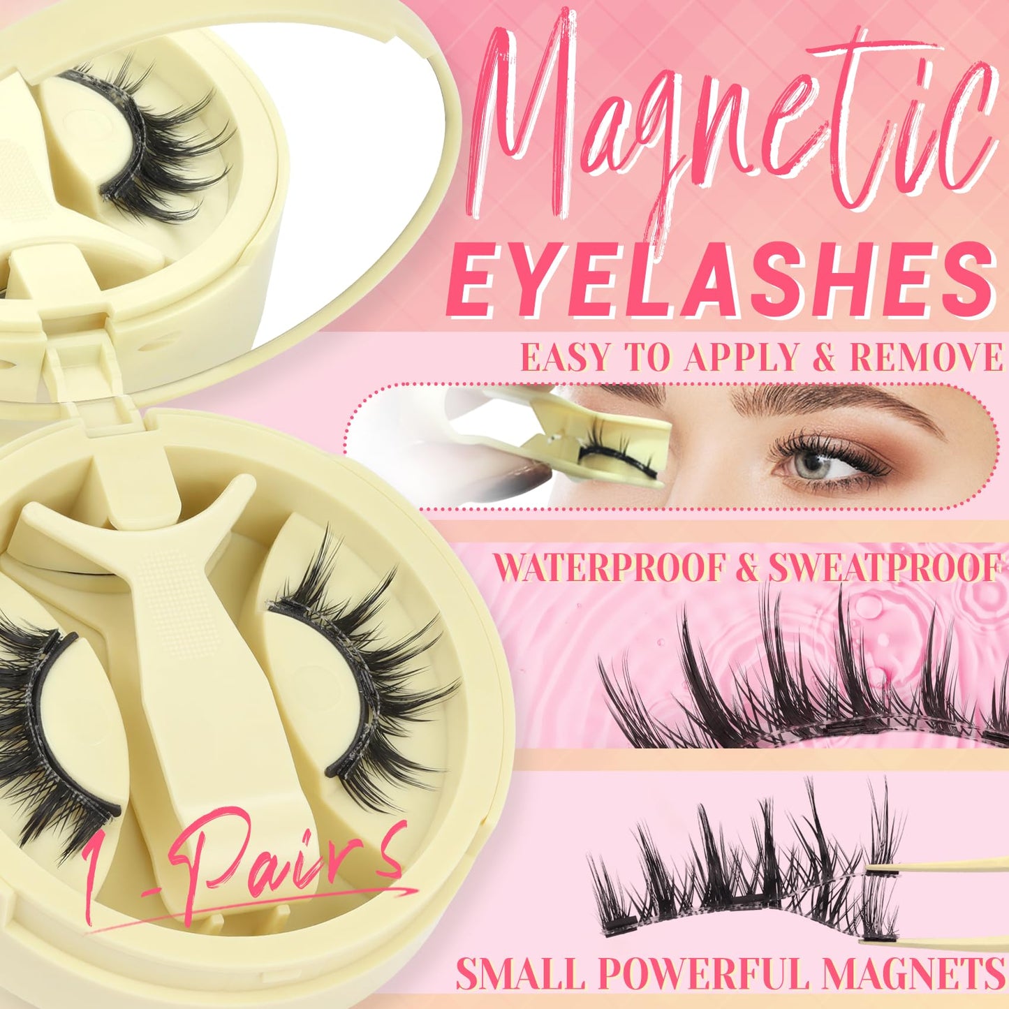 Ahrikiss Magnetic Eyelashes 1 Pair Reusable Magnetic Lashes with Applicator Manga Lashes Natural Look No Glue Needed Lash Kit Wispy Anime False Eyelashes with Magnets (M01)