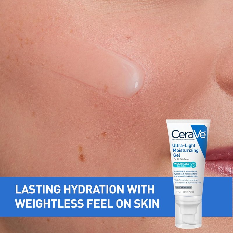 CeraVe Ultra-Light Moisturizing Gel - Hydrating Face Moisturizer with Ceramides & Niacinamide | 1.75 FL Oz